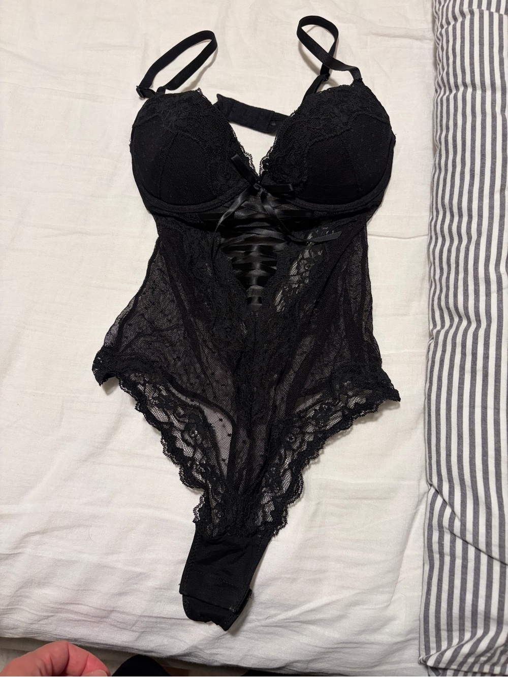 H&M Black Lace Bodysuit Teddy, size Eur 36